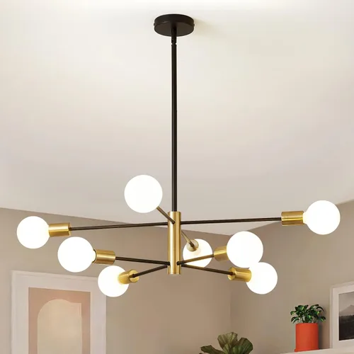 Vista 17 de RUIYEY Lámpara Sputnik Moderna, Lámpara de Techo Semiempotrada Negra y Dorada, Candelabros de Mediados de Siglo para Dormitorio, Comedor, Isla