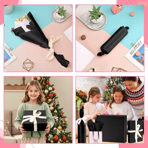 Vista 3 de 50 hojas de papel de seda negro para bolsas de regalo, papel de seda negro a granel para bodas, cumpleaños, proyectos de bricolaje, Halloween