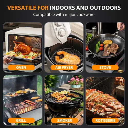 Vista 9 de Termómetro inalámbrico inteligente AI para carne, señal mejorada 10 veces y estabilidad, con sensores de alta precisión, base de pantalla