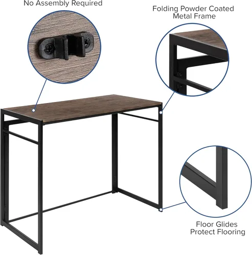 Vista 4 de Flash Furniture Walker - Escritorio plegable rústico para computadora para oficina en casa, 40 pulgadas