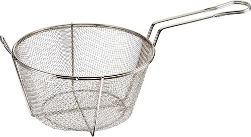winco 9 1/2" Ronda Fry cesta de alambre, 6 de malla, Níquel, M, Nickel | Malla fina, mango soldado, servicio de restaurante, ideal para entradas,