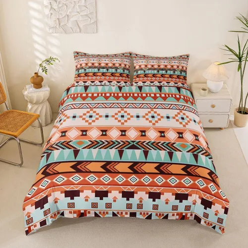 Vista 41 de Juego de ropa de cama bohemio occidental, tamaño Queen, funda de edredón azteca, funda de edredón étnica tribal con flecha, decoración de campo
