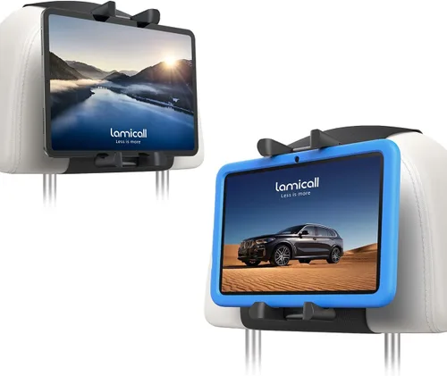 Vista 8 de Lamicall Soporte para tablet para reposacabezas de automóvil, compatible con funda gruesa, rotación de 360°, soporte de tableta de automóvil