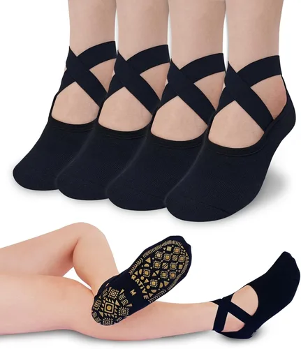 RATIVE X-Cross Straps Anti Slip Non Skid Barre Yoga Pilates Hospital Socks with grips for Mens Womens