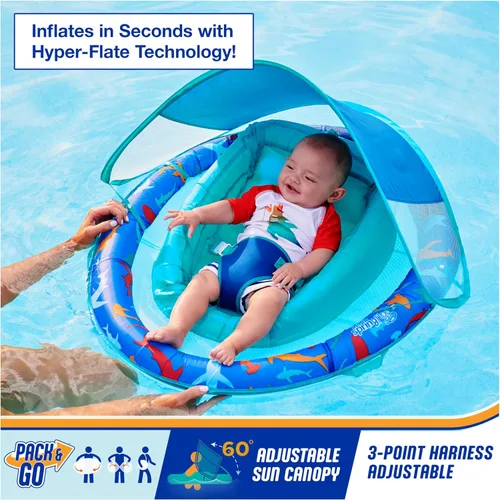 Vista 2 de SwimWays Infant Spring Float, Baby Pool Float with Canopy & UPF Protection, Swim Training PFD, Swimming Pool Accessories for Babies 3-9 Months