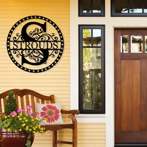 Vista 3 de Custom Last Name Sign Personalized Last Name Metal Signs Family Name Sign Personalized Metal Sign Metal Wall Art Split Monogram Personalized Wedding