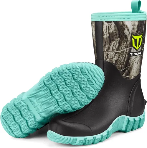 TIDEWE Botas de goma para mujer, botas de lluvia aisladas de neopreno de 0.217in con vástago de acero, botas de caza impermeables de media