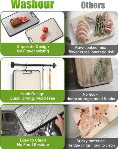 Vista 5 de Tablas de cortar de acero inoxidable para cocina, tabla de cortar 2 en 1 no tóxica de doble cara, tablas de cortar de grado alimenticio para carne