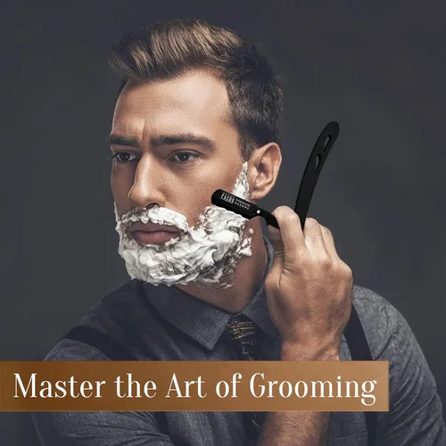 Vista 4 de Facón Navajas rectas para hombres - Kit de navaja de barbero profesional de borde recto con 100 cuchillas, afeitadora clásica de acero inoxidable