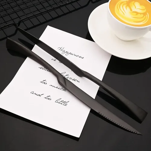 Vista 9 de JASHII Juego de cubiertos de lujo cepillado de 48 piezas, juego de cubiertos de acero inoxidable negro mate, servicio para 8, utensilios