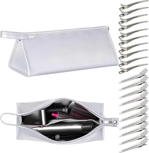 Vista 9 de Funda de viaje de cuero PU compatible con Dyson Airwrap Styler/Shark Flexstyle, funda de transporte portátil para secador de pelo Dyson Supersonic