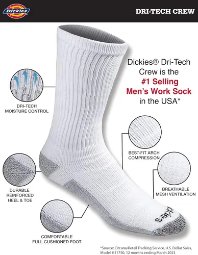 Vista 2 de Dickies - Calcetines altos con control de humedad, de tecnología Dri-Tech para hombre, paquete de varias