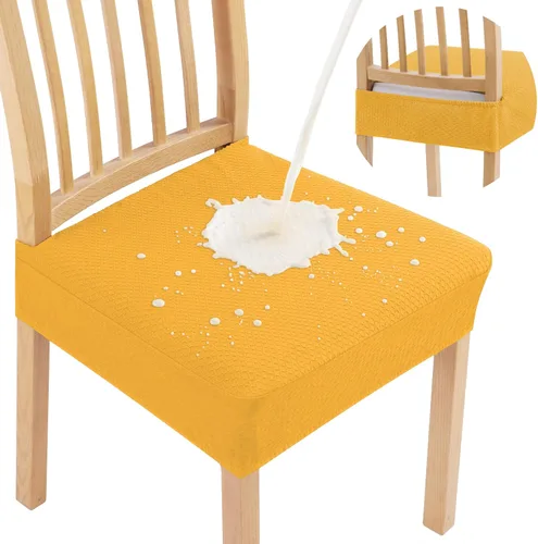 Vista 27 de Smiry Juego de 4 fundas de asiento impermeables para sillas de comedor, tela jacquard elástica, extraíble y lavable, fundas protectoras de asiento