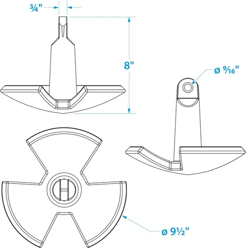 Vista 6 de Seachoice River Anchor, hierro fundido recubierto de vinilo negro, 12 libras.