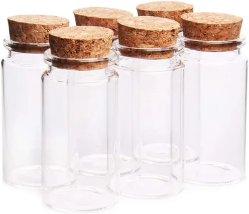 Vista 9 de Danmu Mini botellas de vidrio de 1.7 fl oz, frascos pequeños con tapones de corcho de madera, botellas de mensaje para recuerdos de boda, recuerdos