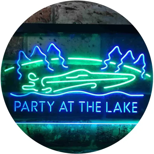 Vista 20 de ADVPRO Party at The Lake Cabin Display Dual Color LED Neon Sign Blue & Red 12" x 8.5" st6s32-i3430-br