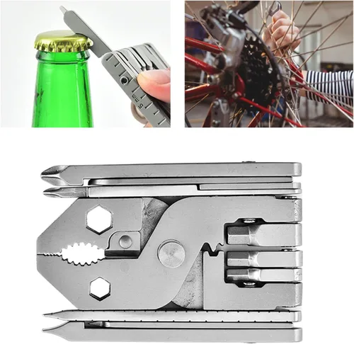 Vista 6 de Alicates multiherramienta de acero inoxidable, herramienta multifunción plegable 25 en 1 con destornillador, abrebotellas, regla