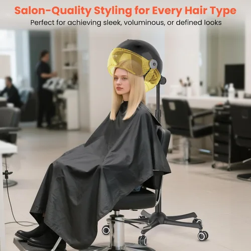 Vista 7 de TASALON Secador de pelo portátil dorado con capucha para el hogar, 1875 W con capucha iónico sobre ruedas con capucha, secadora profesional