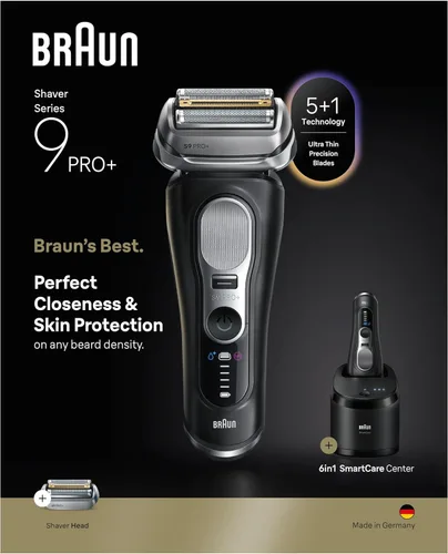 Vista 9 de Braun Afeitadora eléctrica Series 9 PRO+, Pro SensoAdapt, centro de cuidado inteligente 6 en 1, maquinilla de afeitar húmeda y seca, 9660CCPS
