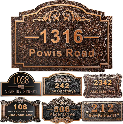 Vista 29 de Placa personalizada de dirección de casa de 12 pulgadas, números fundidos para exteriores, placa de señal de dirección personalizada con nombre