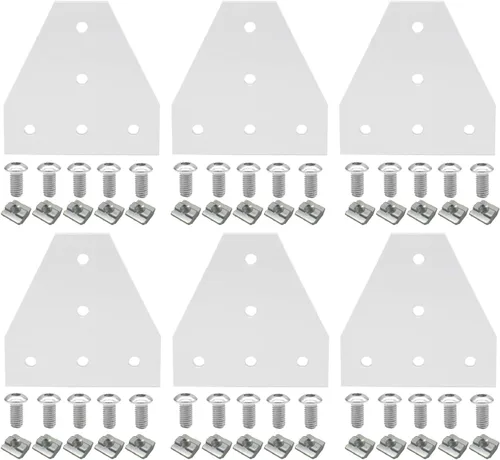 Vista 14 de 10 piezas 2020 placa de unión de soporte de esquina en forma de L, conector de extrusión de aluminio de 5 agujeros con 50 tuercas en T, 50 tornillos