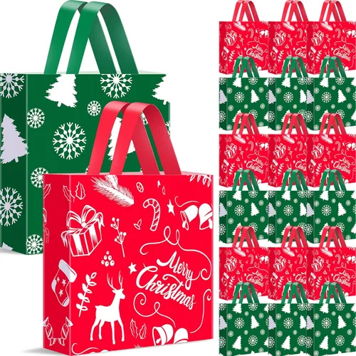 Zhanmai 200 bolsas de plástico de Navidad reutilizables con asas de 10 x 13 pulgadas para suministros de fiesta de Navidad (estilo clásico)