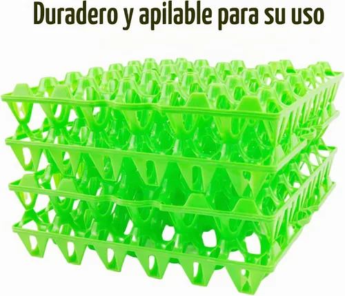Vista 2 de Paquete de 4 cajas de plástico para huevos, 30 huevos planos, apilables, duraderas, reutilizables, color verde