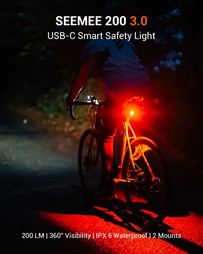 Vista 2 de Magicshine SEEMEE 200 Rechargeable Bike Tail Lights,200 Lumens Max Output,360° Visibility Bicycle Lights, Smart Brake Sensor IPX6 Waterproof Rear