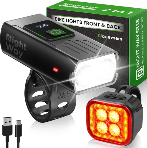 Vista 10 de Bike Lights Set, LED Super Bright USB-C Rechargeable Headlight & Taillight, Waterproof Front & Rear Back Bicycle Light for Night Riding, Road &