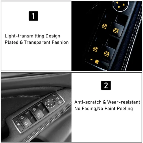Vista 5 de Moonlinks Cubiertas de botón para interruptor de ventana eléctrica de puerta interior, repuesto compatible con Mercedes Benz A B C E G GLA CLA GLK