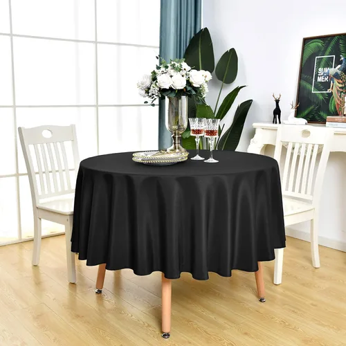 Vista 8 de KAIPHO Mantel redondo negro, impermeable, resistente a las manchas, sin arrugas, poliéster de 210 GSM, lavable, lavable, lavable, para fiestas