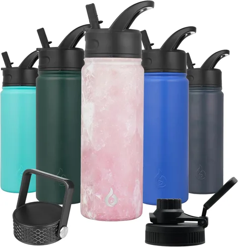 Vista 16 de BJPKPK - Botellas de agua aisladas con tapa con popote, botella grande de metal de 32 onzas con 3 tapas, termo reutilizable sin fugas y sin BPA
