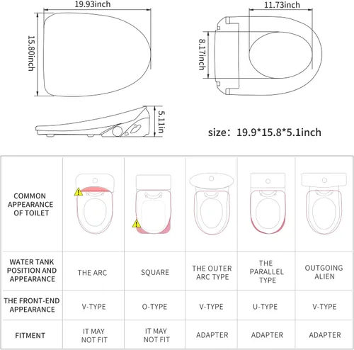 Vista 2 de X3 Asiento de inodoro de bidé, asiento de inodoro inteligente alargado con secador de aire, accesorio de bidé para inodoro con agua tibia con cierre