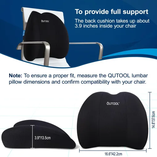 Vista 4 de QUTOOL Almohada de apoyo lumbar para silla de oficina, soporte de espuma viscoelástica para espalda baja, alivio del dolor de espalda, cojín