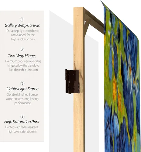 Vista 4 de Red Lantern Van Gogh - Pantalla plegable de lona corta de doble cara de 2 pies – lirios/noche estrellada sobre el Ródano 3 paneles independiente