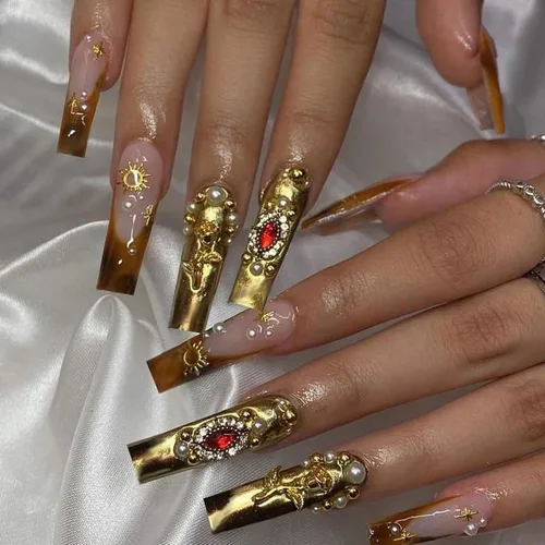 Vista 21 de MISUD - Uñas postizas largas cuadradas con pegamento de Rojo Gótico y Negro, diseño cruzado gótico Y2K acrílico, 24 piezas