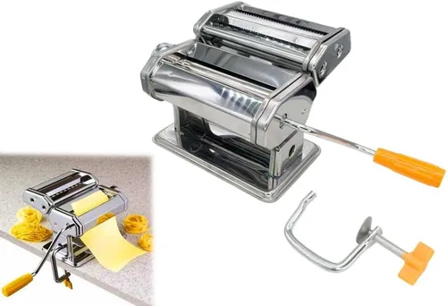 Máquina para hacer pasta, estilo clásico italiano manual con 3 cortadores para espaguetis, fettuccine, lasaña, acero resistente, esfera de fácil