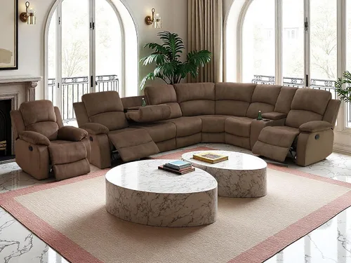 Juego de sofá reclinable manual con mesa desplegable, juegos de sofás de pana, juegos de muebles de sala de estar, juegos de sofá reclinable manual