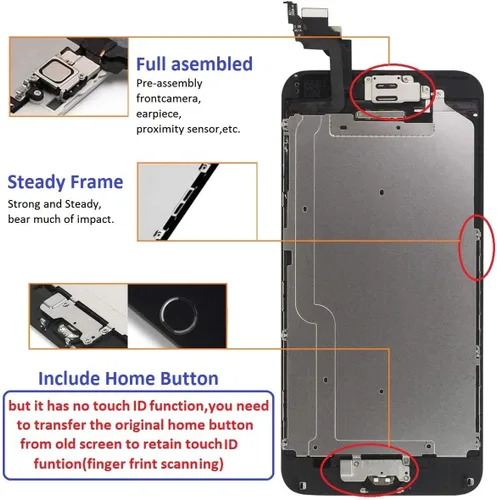 Vista 2 de Brinonac para iPhone 6, pantalla de repuesto negra, digitalizador LCD táctil, montaje completo con cámara frontal, sensor de proximidad, altavoz