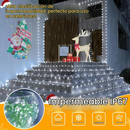 Vista 4 de Ollny Luces de Navidad 1000 LED de 330 pies, IP67 impermeable, enchufable, luces para árbol de Navidad con control remoto, 8 modos, 3 Blanco frío