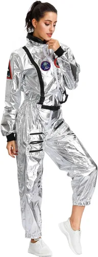 Vista 5 de Shendifok Disfraz de astronauta para mujer, disfraz espacial de astronauta, disfraz de Halloween para hombre