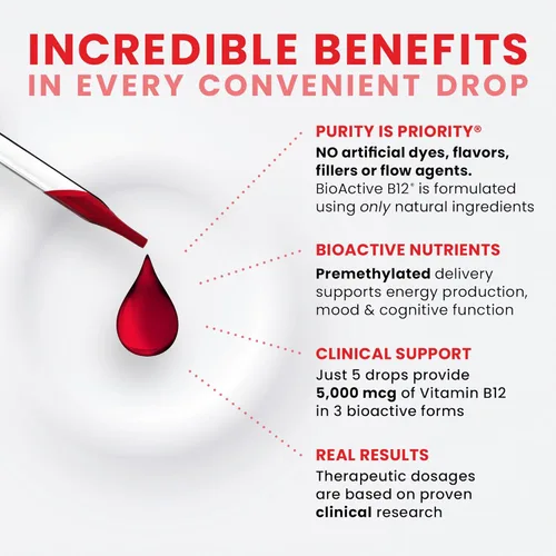 Vista 4 de Pure TheraPro BioActive Vegan Metilada Vitamina B12 Sublingual Líquida Metilcobalamina, Hidrocobalamina y Adenosilcobalamina 1,000 mcg por gota