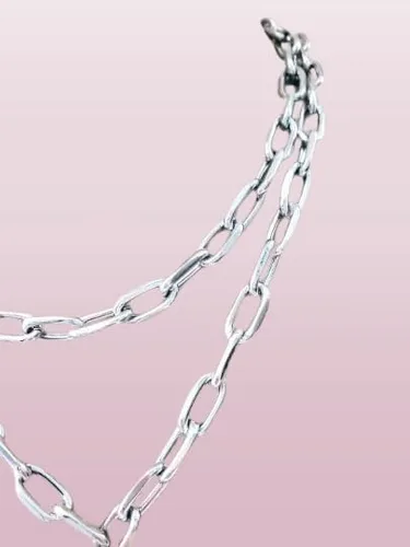 Vista 2 de Silver Link Chain Paperclip Lariat Necklace Double Layer Stainless Steel