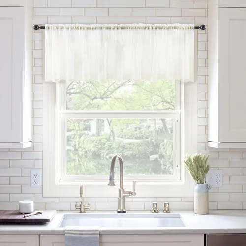 Vista 13 de MIULEE Cenefa de otoño para ventana, media ventana, cenefa de cortina transparente terracotta con bolsillo para barra, cortina de gasa extra ancha