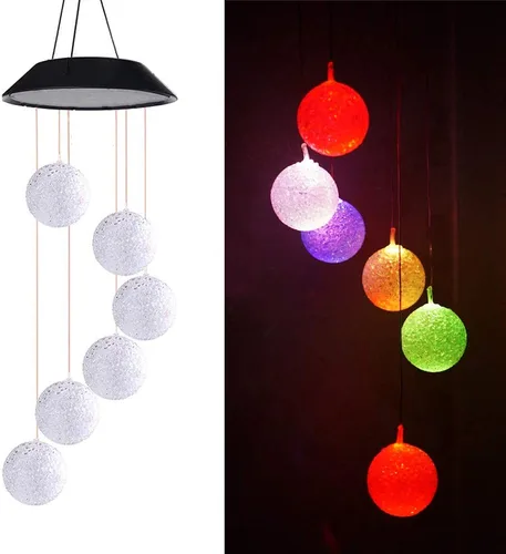 NiniTe - Campanillas de viento solares, impermeables, para exteriores, cambio de color, decorativo, con luces colgantes para el hogar, patio,