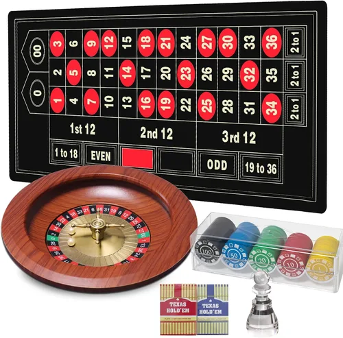 Juego de ruleta de 12 pulgadas, mesa y rueda de ruleta, rueda de ruleta de madera de 12 pulgadas, tapete de ruleta de goma de 47 x 24 pulgadas, 100