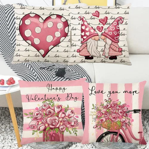Vista 4 de LMAZG Juego de 4 fundas de almohada de San Valentín de 18 x 18 pulgadas, decoraciones del día de San Valentín, fundas de cojín de gnomo, funda
