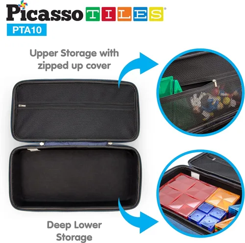 Vista 8 de PicassoTiles 240 bloques en forma de cerda + funda de transporte portátil de juguetes, bloques de construcción STEM 3D, juego de azulejos