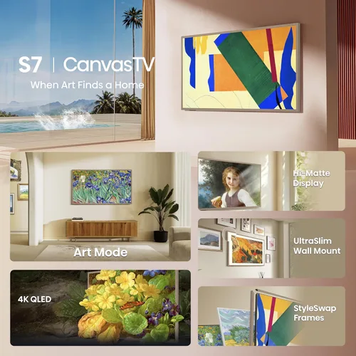 Vista 4 de Hisense Serie S7N CanvasTV de 55 pulgadas QLED 4K Dolby Vision HDR Google Smart TV (55S7N) - 144Hz, modo artístico, panel antirreflejos, pantalla