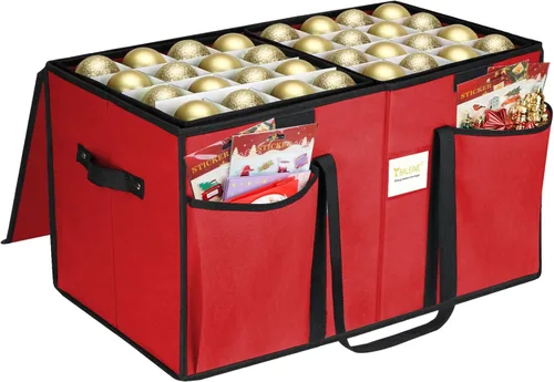 Vista 10 de BALEINE Caja de almacenamiento de adornos navideños con divisores, contenedor de almacenamiento de adornos navideños de alta calidad para Negro